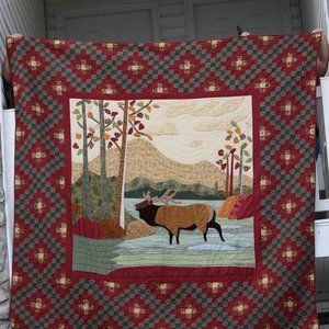 Rustic Moose Quilt in Dark Colors